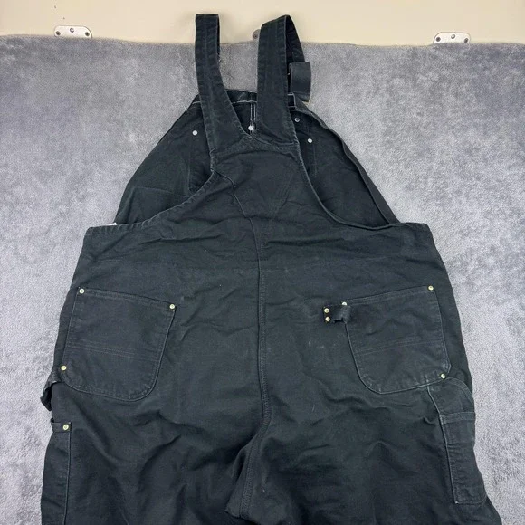 VTG Carhartt Bib Overalls Mens 52x31 Black Duble Knee Duck Quilt Lined USA RO2 - Picture 3 of 11